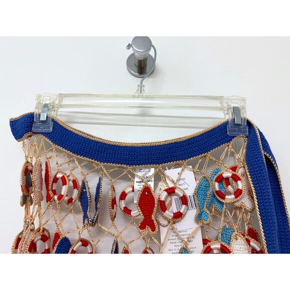 NWT My Beachy Side Poisson Knit Crochet Maxi Skirt Blue Fish Nautical Inner Tube - Picture 6 of 16